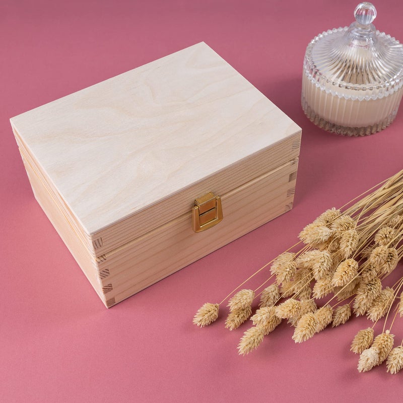 Creative Deco Wooden Storage Box Unpainted Plain | 8.42 x 5.43 x 3.93 in | Golden Latch & Lid | Perfect for Storing Valuables & Small Items in The Office or Bedroom | Jewelry Box - Image 4
